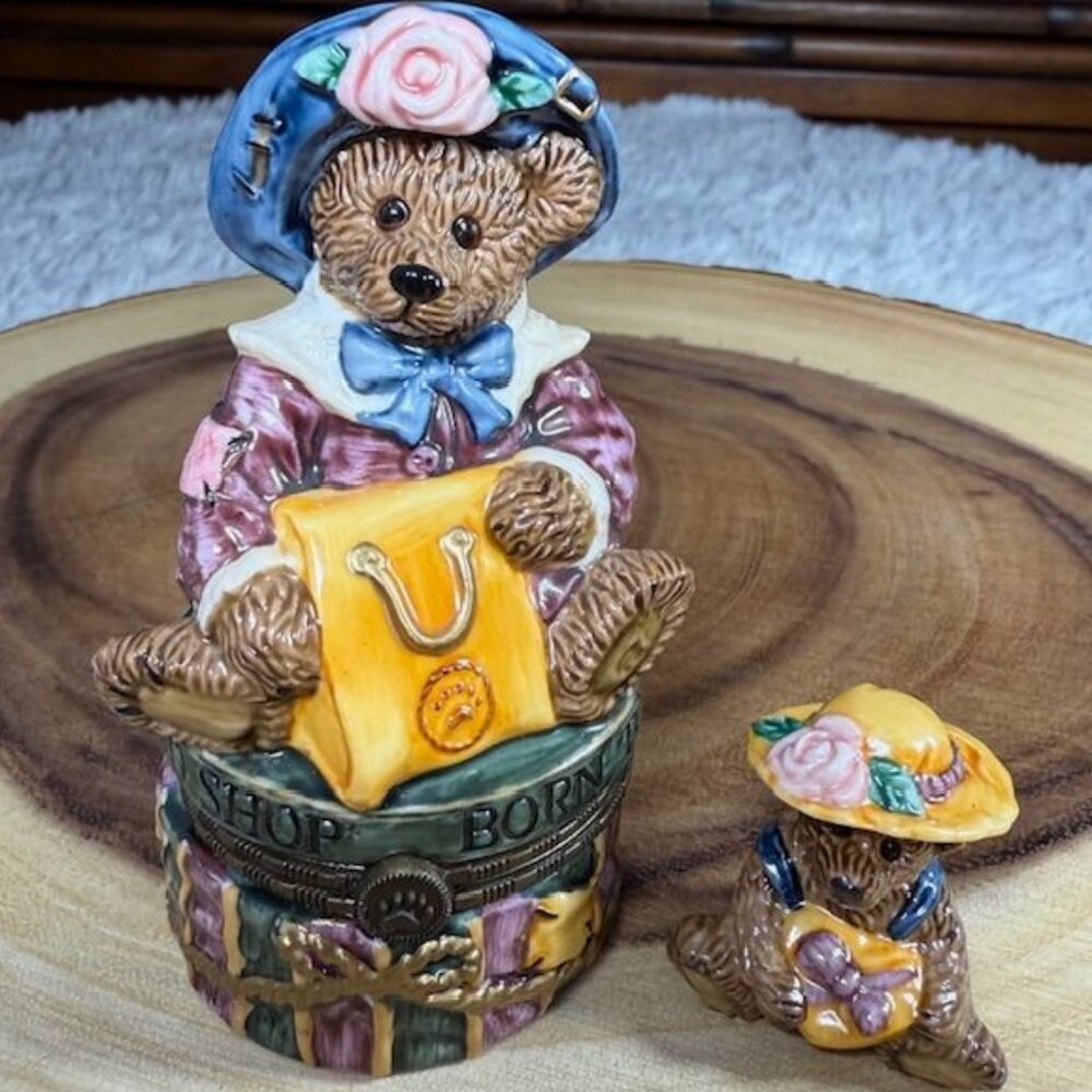 Vintage Boyds Bears Born to Shop Bearware Pottery Works Ceramic 2pc Treasure Box